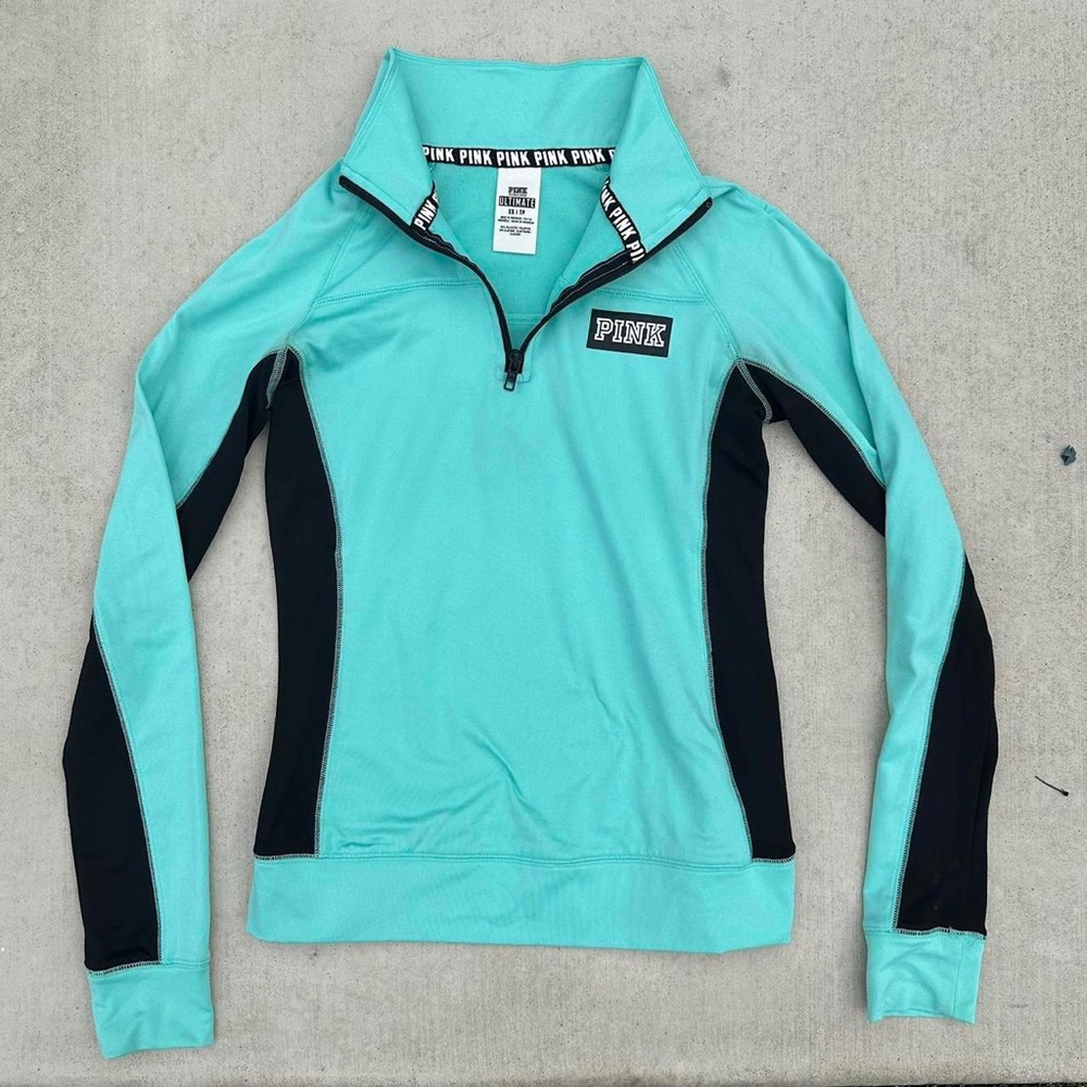 Victoria's Secret PINK 1/4 Zip Ultimate Athletic Sport Long Sleeve Shirt Teal XS